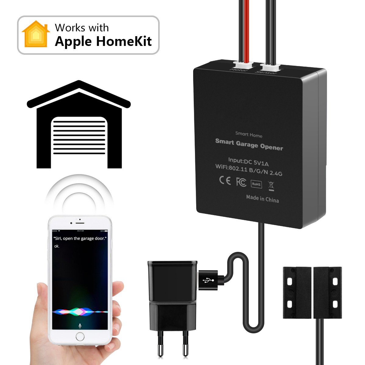 Apple HomeKit Smart WIFI Auto Garage Door Opener/Wireless Remote Control Switch for Garage Door Work With Siri Voice